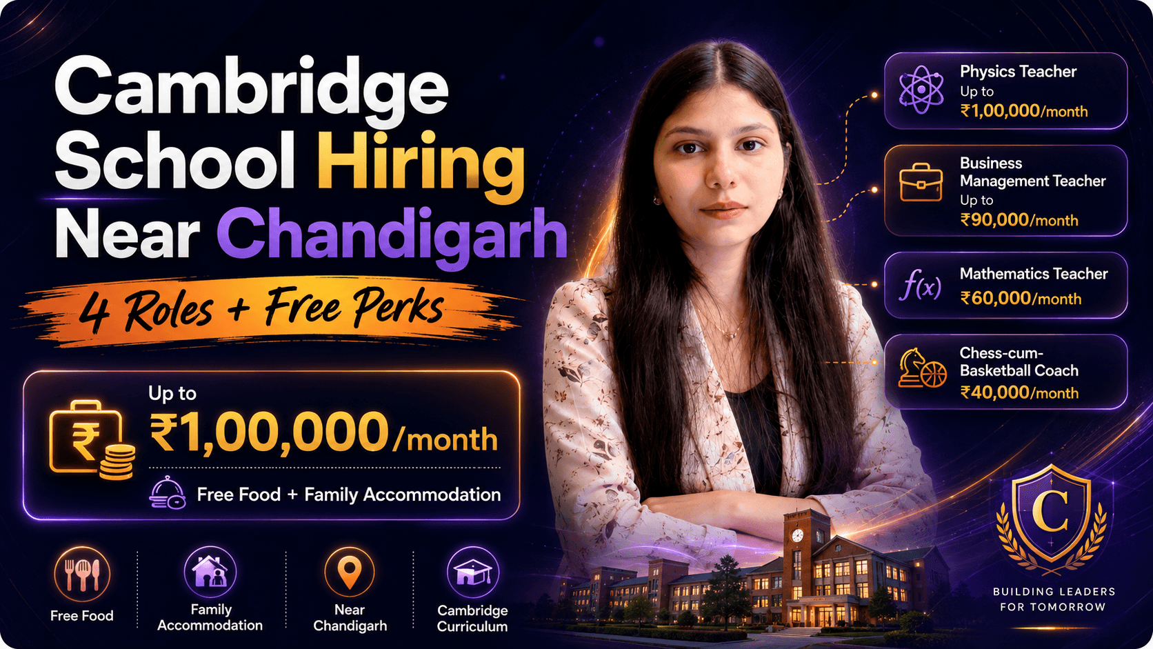 Cambridge Teacher Jobs Near Chandigarh 2026: Up to ₹1 Lakh + Free Food & Stay 🚀
